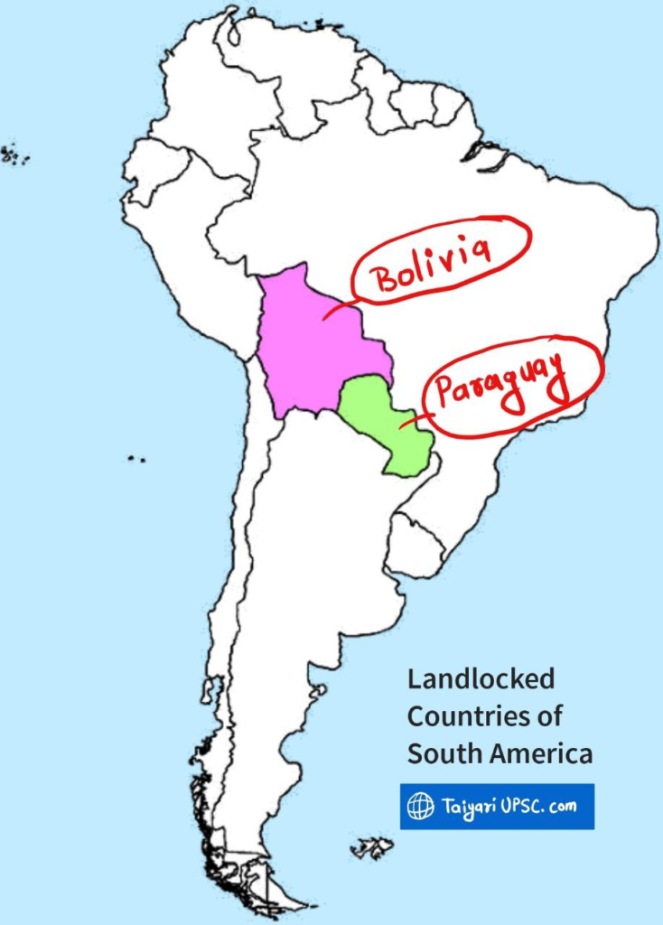 South America Landlocked Countries on map
